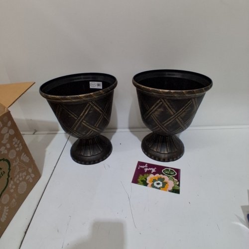 2PK ARCADIA GARDEN PRODUCTS URN PLANTERS 10" X 11" - BRUSHED BROWN/ GOLD (ITEM: PL60GD) image 3