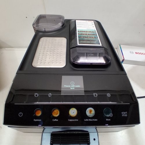 BOSCH 500 SERIES FULLY AUTOMATIC ESPRESSO MACHINE - WHOLE BEAN COMPARTMENT, GROUND COFFEE CHUTE, TOUCH CONTROL PANEL, EXTERNAL MILK SYSTEM, 9 BEVERAGE OPTIONS - BLACK/SILVER (MODEL: TPU40508) image 2