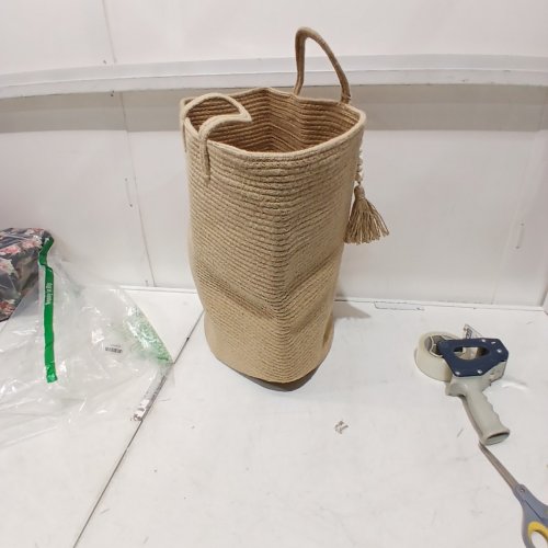 LARGE JUTE ROPE LAUNDRY HAMPER BASKET - BROWN image 2