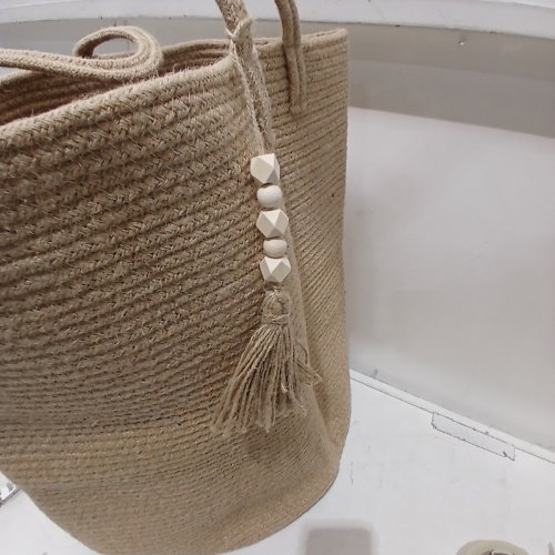 LARGE JUTE ROPE LAUNDRY HAMPER BASKET - BROWN image 4
