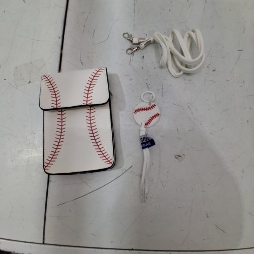 BASEBALL STITCH CROSSBODY CELL PHONE BAG - WHITE/RED image 3