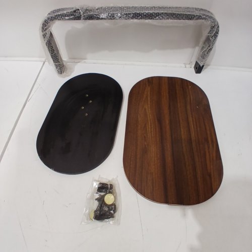 MINIMALISTIC OVAL LIVINGROOM C SHAPED SIDE TABLE - 23" X 17" X 11" - WALNUT/BLACK image 2