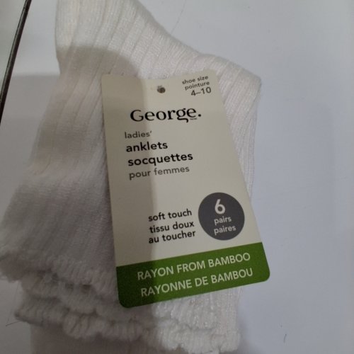 6PR WOMEN'S GEORGE BAMBOO RAYON ANKLE SOCKS - SHOE SIZE 4-10 - WHITE image 2