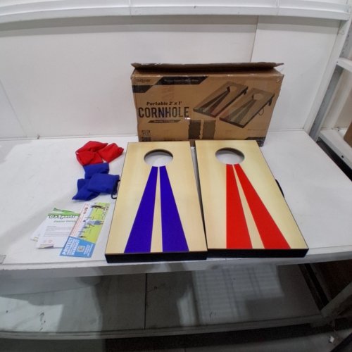 GOSPORTS PORTABLE SIZE CORNHOLE GAME SET WITH 6 BEAN BAG - 2FT X 1FT - WOOD/BLUE/RED (MODEL : CH-03-MDF-WOOD) image 3