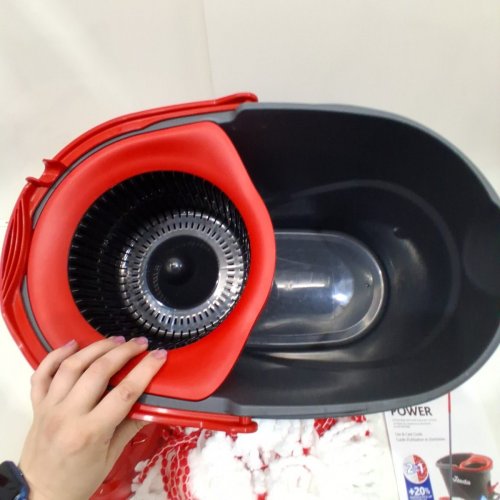 VILEDA EASYWRING POWER SPIN MOP & BUCKET SYSTEM EXTENDALE POLE 22" - 48" - GREY/RED (MODEL: 172880) image 3