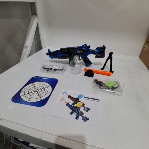 WATER GEL BALL TOY BLASTER WITH TARGET SHEET, SAFETY GLASSES AND SIGHT - AGES 12+ - BLUE CAMO (MODEL: HD227C) image 3