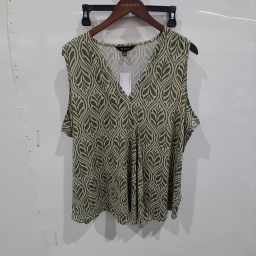 WOMEN'S LANE BRYANT PRINTED PLEAT FRONT TOP - 2X - OLIVE GREEN AND CREAM (STYLE: ALANIA LB0166) image 2