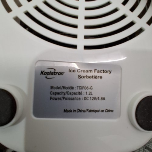 KOOLATRON TOTAL CHEF ICE CREAM FACTORY MAKER - 1.2L - 12V - WHITE (MODEL: TCIF06-G) image 3