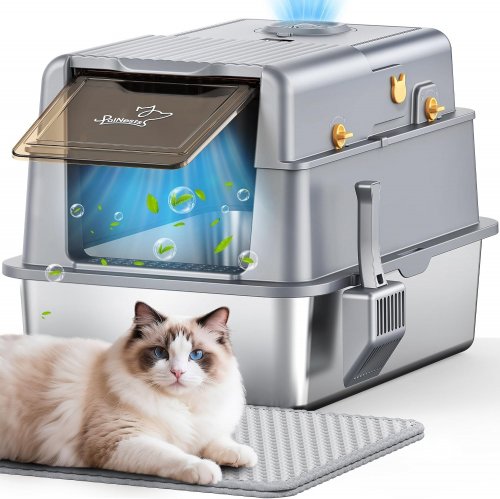 PAWNESTS L7 STAINLESS STEEL CAT LITTER BOX WITH SMART ODOR CONTROL SYSTEM - 15.9" X 23.8" X 15.6" - GREY (MODEL: PN-CL02) image 2