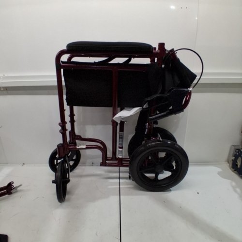 MEDLINE BASIC ALUMINUM TRANSPORT WHEELCHAIR - 19" - 12" REAR WHEELS WITH BRAKES - 300LBS CAPACITY - RED (MODEL: MDS808210ARE) image 4