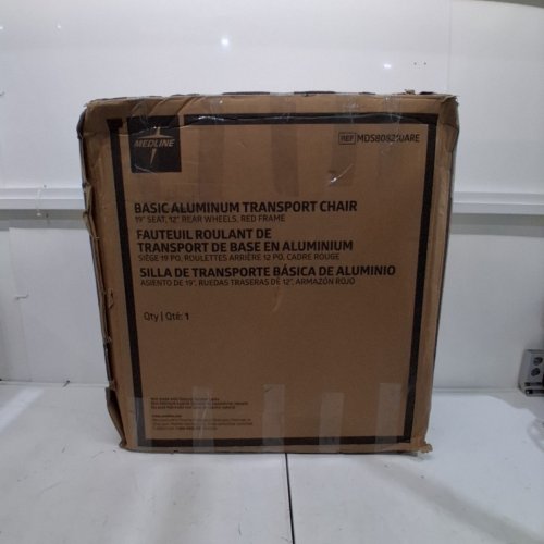 MEDLINE BASIC ALUMINUM TRANSPORT WHEELCHAIR - 19" - 12" REAR WHEELS WITH BRAKES - 300LBS CAPACITY - RED (MODEL: MDS808210ARE) image 6