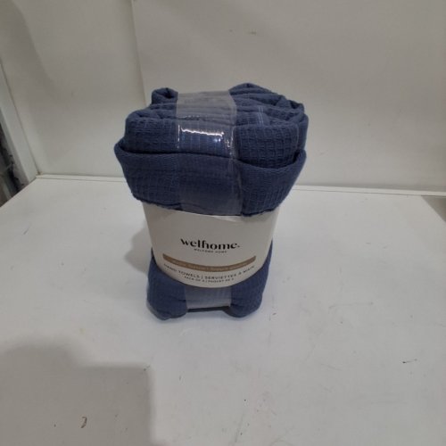 4PK WELHOME WAFFLE WEAVE HAND TOWELS - 15" X 30" - BLUE (MODEL:1996328) image 2