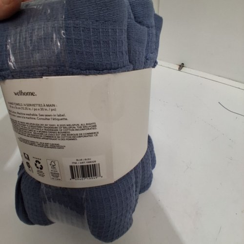 4PK WELHOME WAFFLE WEAVE HAND TOWELS - 15" X 30" - BLUE (MODEL:1996328) image 3