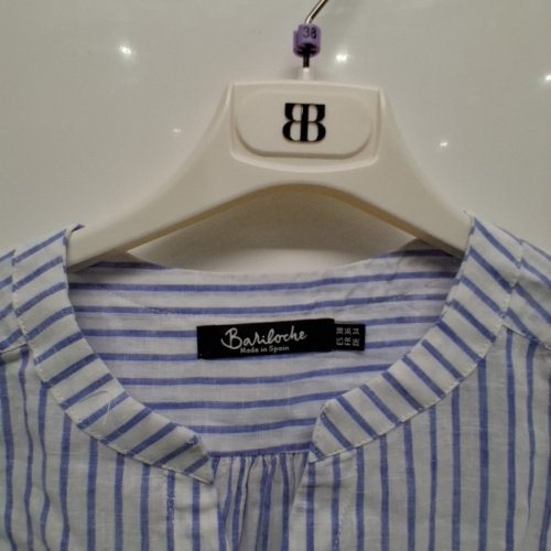 WOMEN'S BARILOCHE COLLAR BUTTON-FRONT SHIRT - SMALL / MEDIUM - 38 - BLUE / WHITE STRIPED (STYLE : CALADERO) image 3