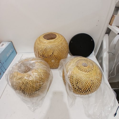 GCQ BAMBOO LIGHT FIXTURES RETRO RUSTIC BAMBOO WICKER RATTAN CHANDELIER CEILING HANGING LIGHT - BLACK/BEIGE image 3