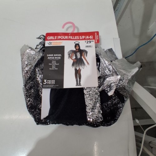 3PC DARK SPARKLE ANGEL COSTUME - SMALL 4-6 - BLACK SILVER image 2