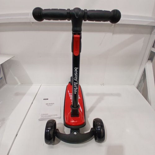 KIDS BESREY HEIGHT ADJUSTABLE KICK SCOOTER WITH LED LIGHT WHEELS - RED / BLACK (MODEL: BR-K402S) image 4