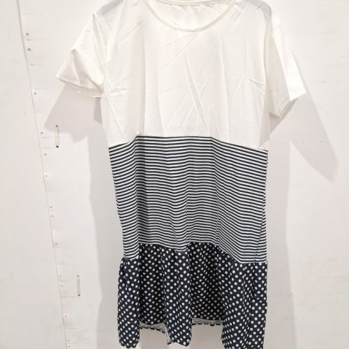 WOMEN'S SHORT SLEEVE COLOuR BLOCK PATTERNED DRESS - EXTRA LARGE - BLACK AND WHITE image 2