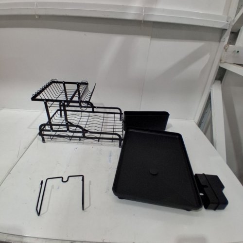 MULTI-LEVEL FOLDABLE/COLLAPSIBLE DISH DRYING RACK WITH DRIP TRAY, UTENSIL HOLDER AND KNIFE ORGANIZER - 16" X 11" - MATTE BLACK - (MODEL: WDJ-8023-BK) image 2