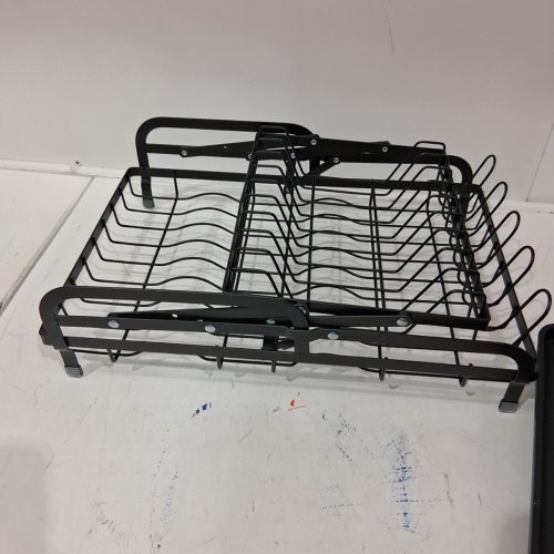 MULTI-LEVEL FOLDABLE/COLLAPSIBLE DISH DRYING RACK WITH DRIP TRAY, UTENSIL HOLDER AND KNIFE ORGANIZER - 16" X 11" - MATTE BLACK - (MODEL: WDJ-8023-BK) image 4