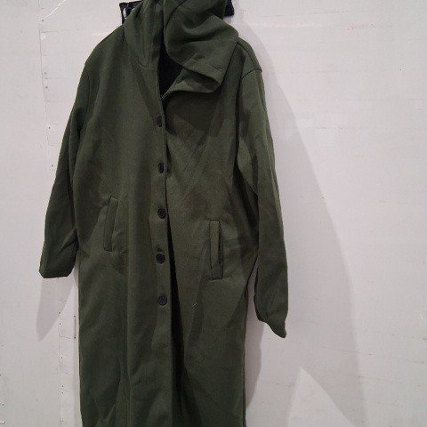 WOMEN'S HOODED LONG COAT WITH POCKETS & BUTTONS - SIZE EXTRA LARGE - OLIVE GREEN image 2