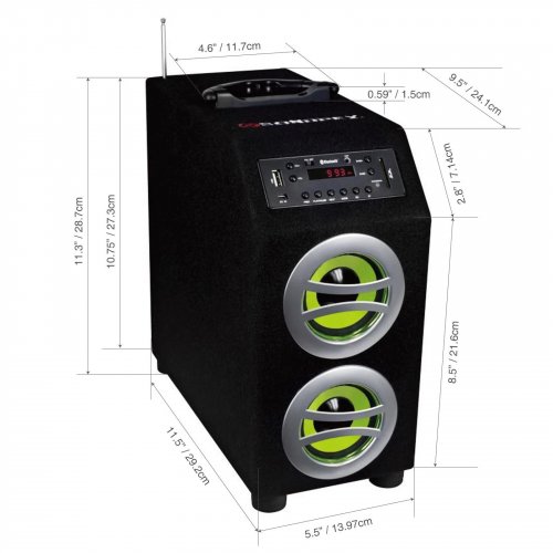 SONDPEX PORTABLE BLUETOOTH SPEAKER SYSTEM - 11.5" X 5.5" X 11.3" - BLACK/GREEN (MODEL: CSF-D45B) image 2