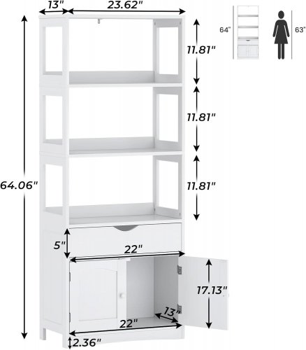DICTAC FREESTANDING PANTRY STORAGE CABINET WITH SHELVES - 64.06" X 23.62" X 13" - WHITE (ITEM: AJ-DJ502691) image 2