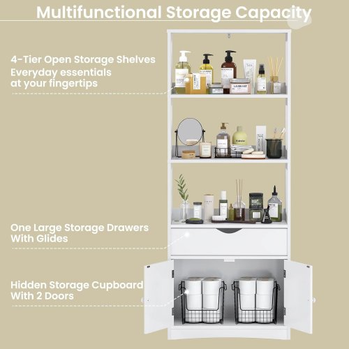 DICTAC FREESTANDING PANTRY STORAGE CABINET WITH SHELVES - 64.06" X 23.62" X 13" - WHITE (ITEM: AJ-DJ502691) image 3