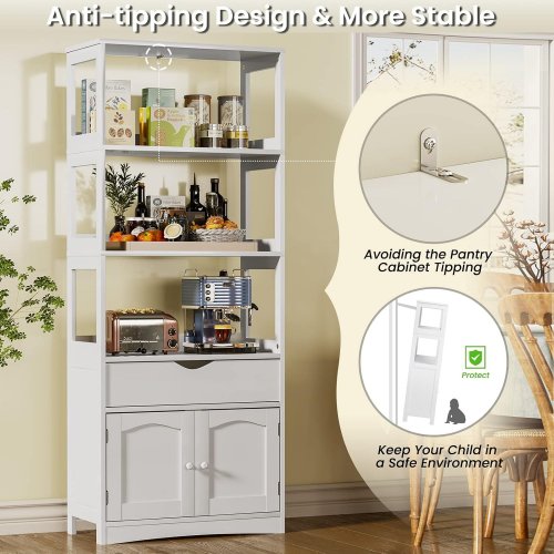 DICTAC FREESTANDING PANTRY STORAGE CABINET WITH SHELVES - 64.06" X 23.62" X 13" - WHITE (ITEM: AJ-DJ502691) image 4