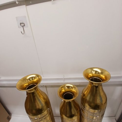 3PC TALL DISTRESSED METALLIC DECORATIVE VASE WITH ETCHED GRID PATTERN - GOLD (MODEL;70135) image 4