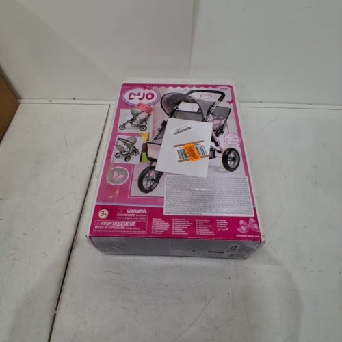 BAYER DUO DOUBLE STROLLER FOR DOLLS - SUN CANOPY - SECURITY BELT - UP TO 18” - GREY / PINK image 2