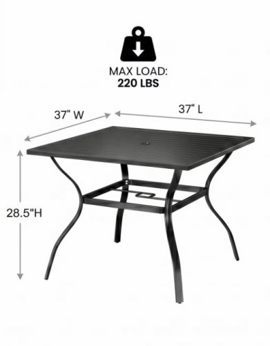 TLSUNNY OUTDOOR SQUARE DINING TABLE - 37" X 37" X 28.5" - BLACK (MODEL:AJ94) image 2