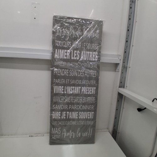 IH CASADECOR WOOD WALL ART - 12" X 31" - *FRENCH* REGLES DU BONHEUR - GRAY/WHITE (MODEL: ME-3036F) image 3