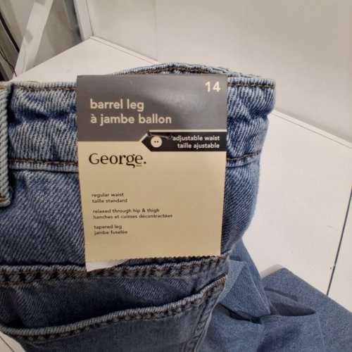 GIRL'S GEORGE BARREL LEG JEANS - 14 - ADJUSTABLE WAIST - BLUE DENIM image 2