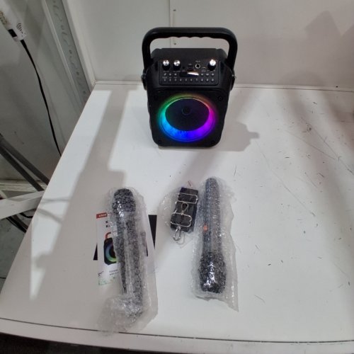 VERKB BLUETOOTH KARAOKE MACHINE/PORTABLE PA SYSTEM WITH TWO WIRELESS MICROPHONES & RGB LED LIGHTING - BLACK (MODEL: K9-M) image 2