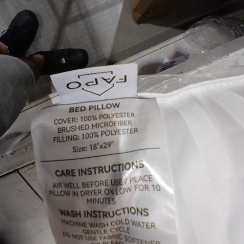 FAPO LUXURY FIBER-FILLED PILLOW WITH COOLING COVER - 18" X 29" - WHITE image 2