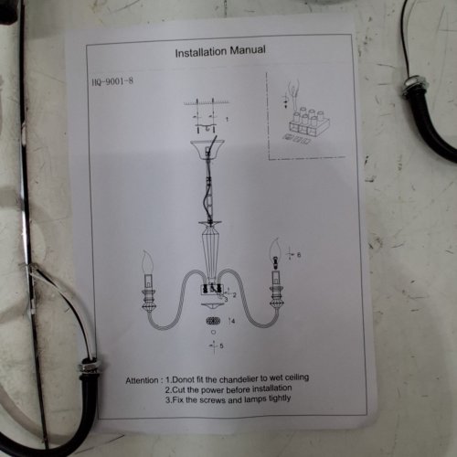 8-LIGHT CRYSTAL CANDELABRA CHANDELIER - BLACK (MODEL: HQ-9001-8) image 4