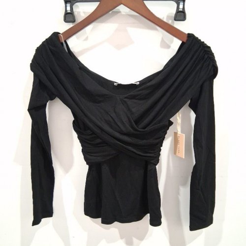 WOMEN'S BLACK TAPE CLOTHING OFF THE SHOULDER LONG SLEEVE TOP - MEDIUM - BLACK (STYLE: 2624026 T) image 2