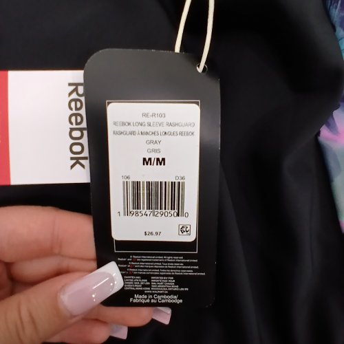 WOMENS REEBOK LONG SLEEVE SWIM TOP UPF 50+- MEDIUM - BLACK/FLOWERS (MODEL: RE-R103) image 2