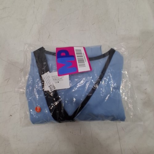 WOMEN'S NURSING TUNIC V-NECK SHORT SLEEVE SCRUB TOP- SMALL - BLUE image 3
