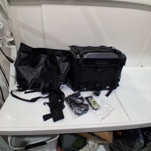 2PC RHINOWALK WATERPROOF MOTORCYCLE TAIL BAG COMBO - HARD SHELL CASE & WATERPROOF SOFT BAG - 36L - BLACK (MODEL: MFT2307) image 2