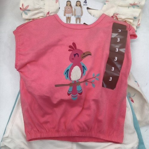 4PC GIRL'S PEKKLE 2 TOPS, 2 SHORTS OUTFIT SET - SIZE 3 - BLUE/WHITE/PINK (STYLE: 2763455) image 2