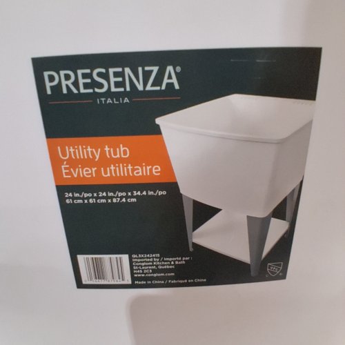 PRESENZA FREESTANDING LAUNDRY UTILITY SINK TUB - 22.5 GAL - WHITE/GREY image 2
