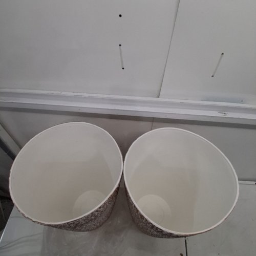 2PK TALL ROUND GEOMETRIC PLANTERS POTS WITH STONE FINISH - 21" - WHITE/GOLD (MODEL: KD8853) image 3