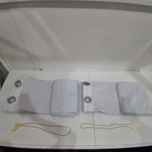 2 panel set  GROMMET top WINDOW CURTAIN PANELS WITH TIEBACKS - 100" X 84" - WHITE image 2