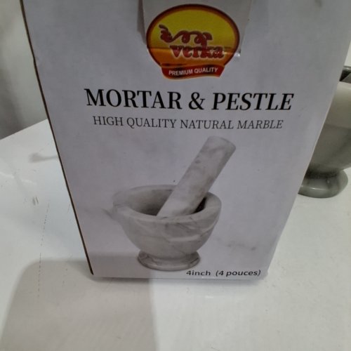 MARBLE MORTAR AND PESTLE - 4" - GRAY AND WHITE image 2