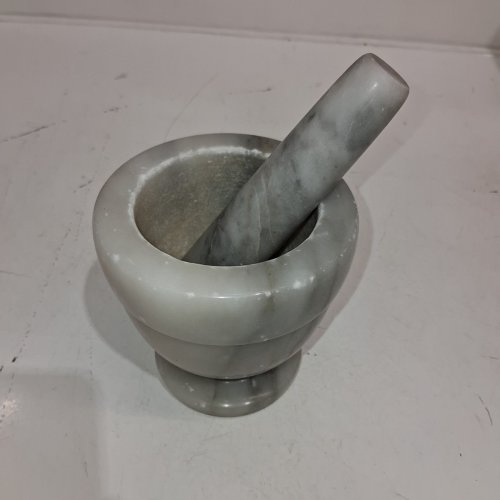 MARBLE MORTAR AND PESTLE - 4" - GRAY AND WHITE image 3