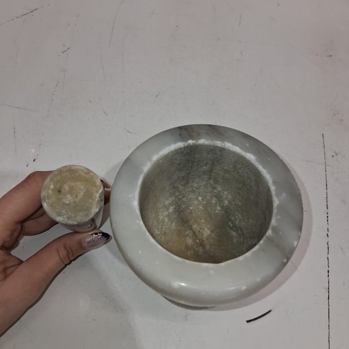 MARBLE MORTAR AND PESTLE - 4" - GRAY AND WHITE image 4