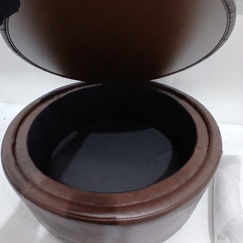 COLAMY LEATHER ROUND STORAGE OTTOMAN WITH REVERSIBLE TRAY LID -25" - BROWN (MODEL: K311) image 3