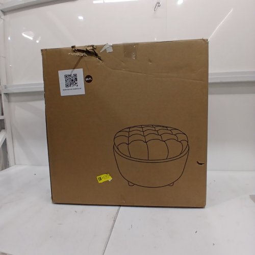 COLAMY LEATHER ROUND STORAGE OTTOMAN WITH REVERSIBLE TRAY LID -25" - BROWN (MODEL: K311) image 5